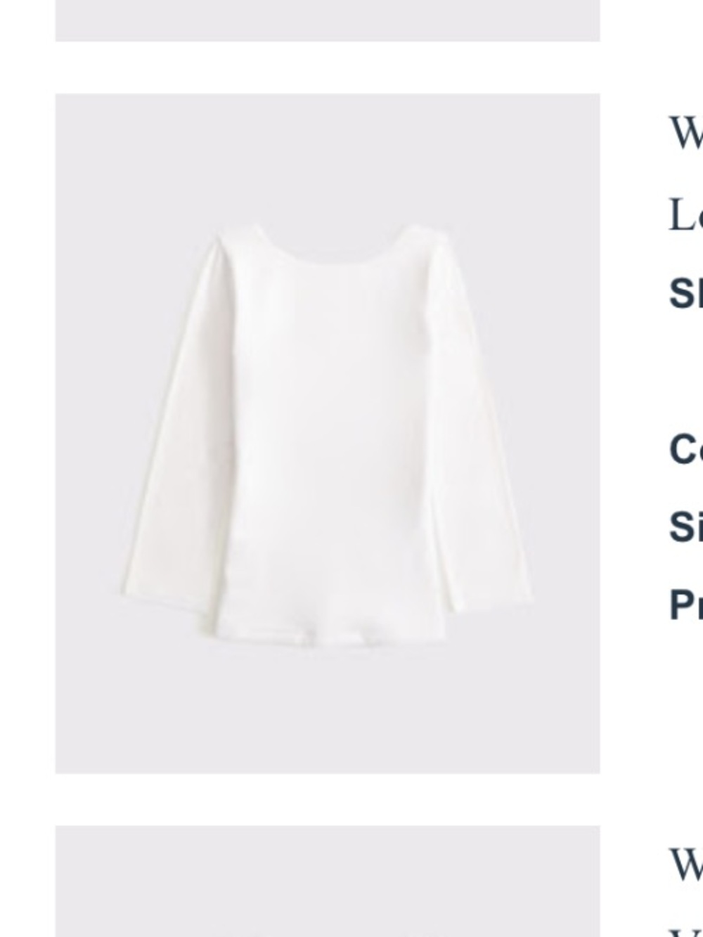 Abercrombie & Fitch Cream  Long Sleeve Balletic Scoop-Back Top S